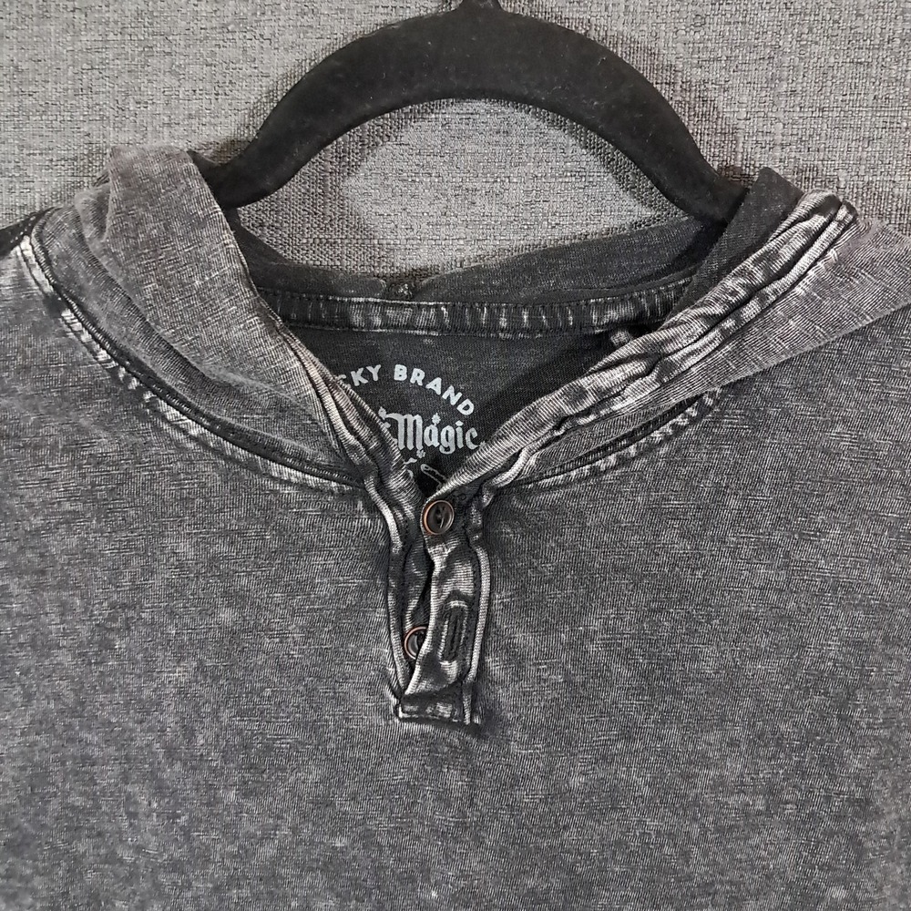 Lucky Brand Sugar Magic Long Sleeve Henley Neck T Shirt Mens Medium Washed Black - Picture 7 of 9